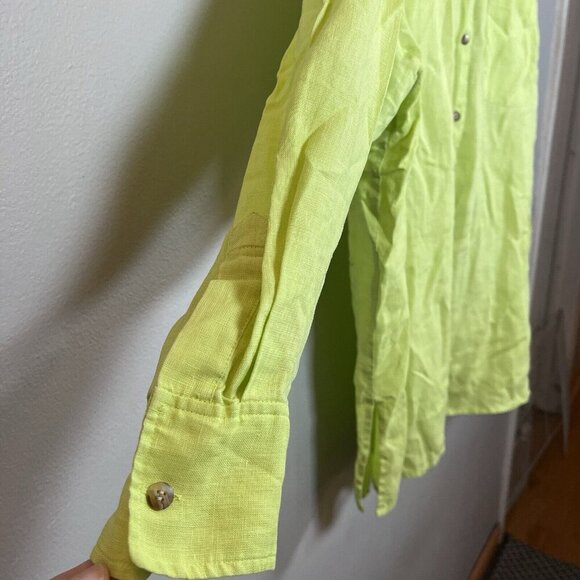 Elisabeth Women's Size 16 Button Up Shirt 100% Linen Long Sleeves Lime Green - Picture 3 of 9